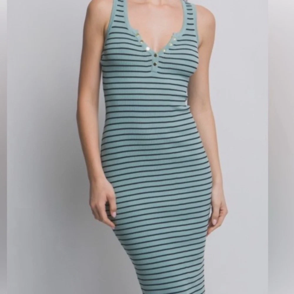 NWOT Love Tree mint stone and black striped ribbed sleeveless dress! Size Large - Picture 8 of 10